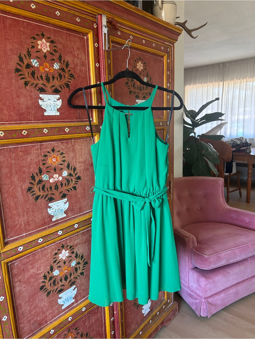 I.N. San Francisco Bright Green Halter-Style Mini Dress